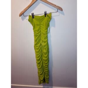 Oh Polly Neon Lime Cutout Ruched Bodycon Midi Dress US 0 UK 4